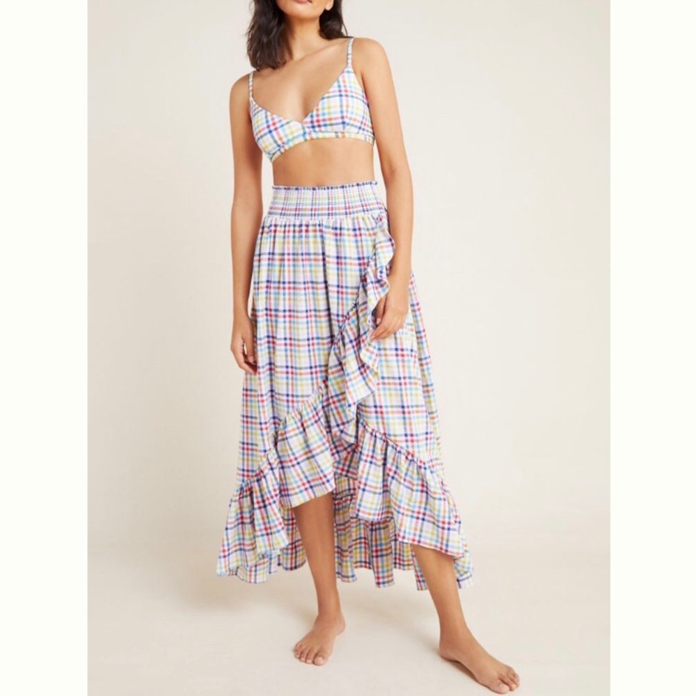 Anthropologie Ruffled Plaid Maxi Skirt